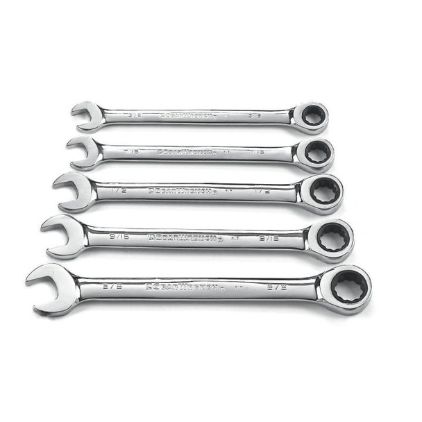 12 Point SAE Ratcheting Combination Wrench Set 5-Piece