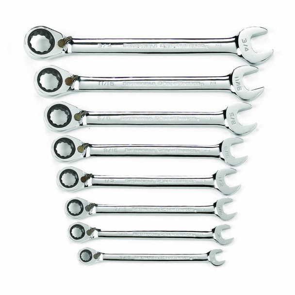 12 Point SAE Reversible Ratcheting Combination Wrench Set 8-Piece