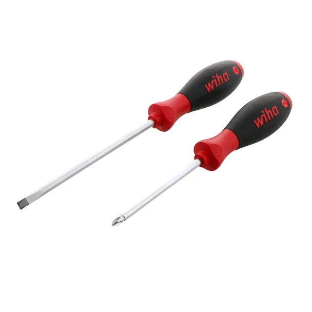 Wiha 30279 SoftFinish Slotted and Phillips Screwdriver Set 2 Piece with ergonomic cushion grip handles and premium chrome-vanadium steel blades.
