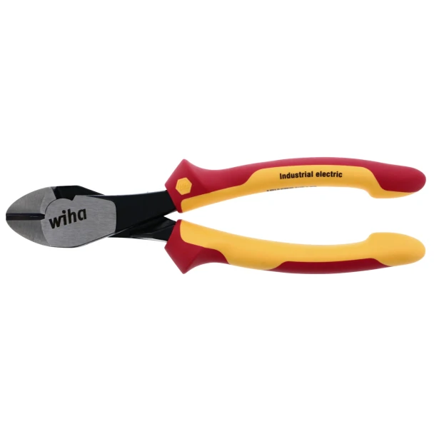 Wiha 32939 8-inch insulated SoftFinish Cushion Grip industrial diagonal cutters with VDE-certified 1000V insulated handles for professional electricians.