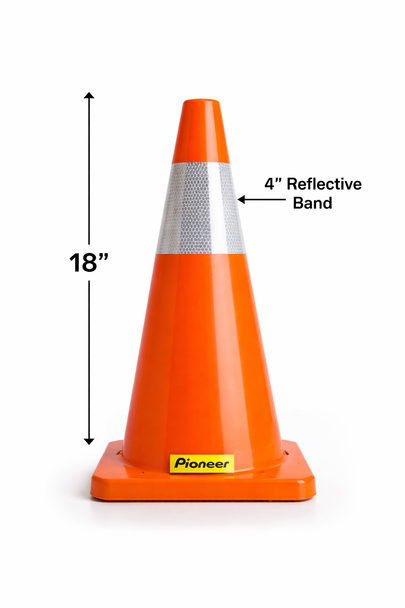 18″ Premium PVC Flexible Safety Cone with 4″ Reflective Band