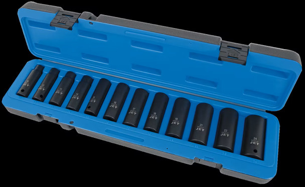 Jet 610310 (PS1212DM) 1/2" Drive 12-Piece Metric Deep Impact Socket Set – Cr-Mo Steel