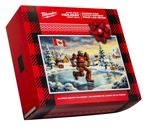 Milwaukee 49-32-4985A Holiday Advent Calendar 24-piece gift box in closed red Milwaukee packaging.