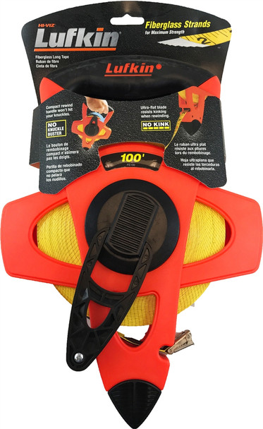 Lufkin FE100 1/2" x 100' Hi-Viz Orange Fiberglass Tape Measure, Feet & Inches