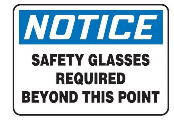 Accuform MPPA818VP OSHA Notice Sign: Safety Glasses Required