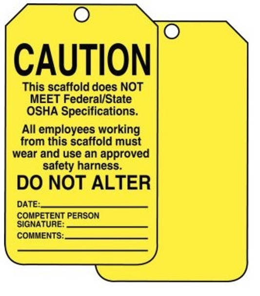 Accuform TSS102CTP Scaffold Status Safety Tag: Caution