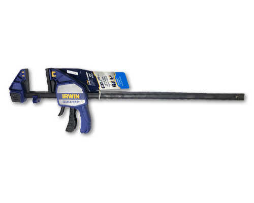 Irwin 1964714 24-inch QUICK-GRIP XP600 bar clamp in blue and yellow showing the heavy-duty I-beam bar.