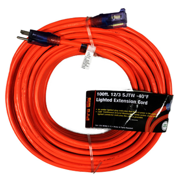 12/3 100 Foot Extension Cord Orange Single-Ended