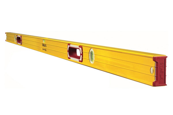 Stabila 37472 72-inch Type 196 heavy-duty spirit level with yellow aluminum frame and dual hand grips.