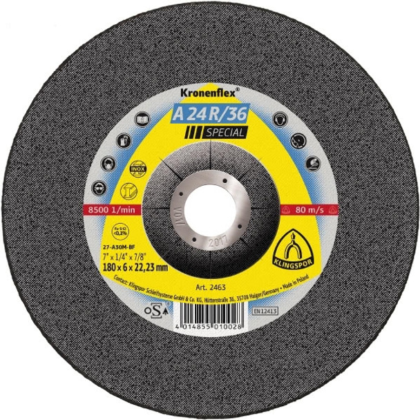 Klingspor 2825 5" x 3/32" x 7/8" A24R/36 Kronenflex Cut-Off Wheel Inox