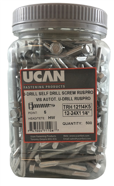 Ucan TRH 12114K5 Hex Washer Head Extra Drill Capacity #12 x 1 1/4" TEK Screw - Ruspro Coated - Jug