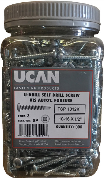 Ucan TSP 1012K U-Drills Zinc Plated TEK Screw 10-16 x 1/2" - Jug