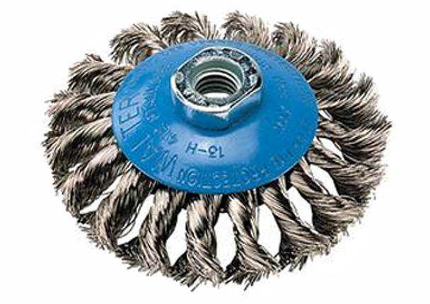 Walter 13-H 414, Knot-Twisted Wire Wheel Saucer Brush 4" x 5/8-11"