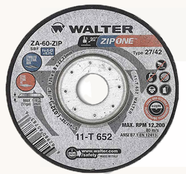 Walter 11-T 652 5" x 1/32" x 7/8"  Zip One High performance cut-off wheel