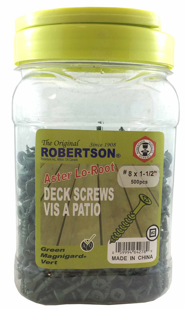 Robertson #8 x 1 1/2" Flat Head ACQ (Green) Deck Screws - Jug