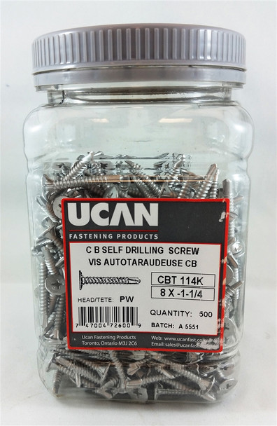 Ucan CBT114K, 8 X 1-1/4" Self Drilling Cement Board Screws-Jug