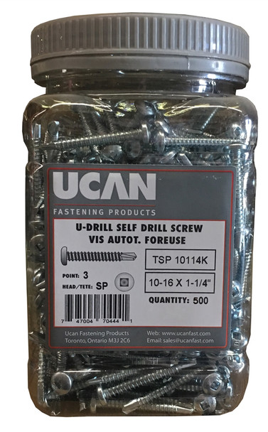 Ucan TSP 10114K U-Drills Zinc Plated TEK Screw 10-16 x 1 1/4" - Jug