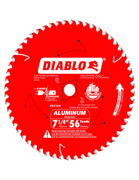 Diablo D0756N 7‑1/4" x 56 Tooth Thick Aluminum Cutting Saw Blade