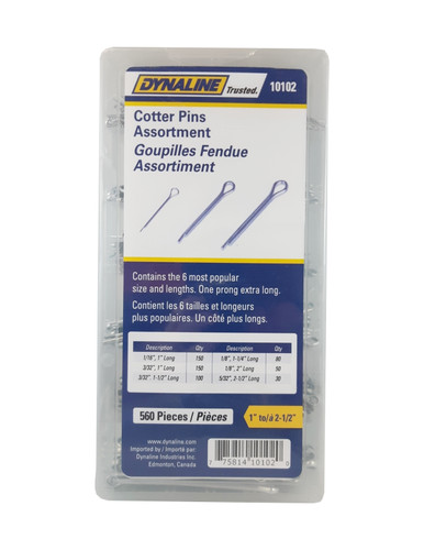 Dynaline 10102 Assortment Cotter Pin 560 Pieces 6 Sizes 