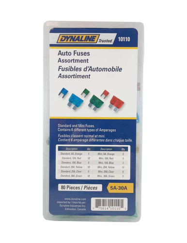 Dynaline 10110 Auto Fuse Assortment 80 Pieces 6 Sizes 