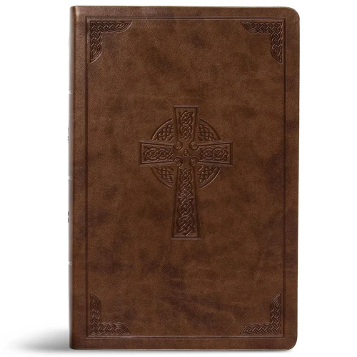 CSB Large Print Personal Size Reference Bible, Brown Celtic Cross LeatherTouch