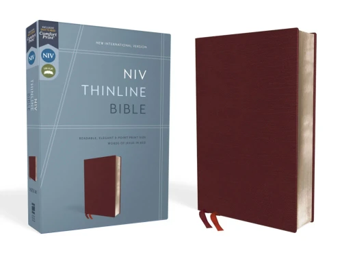 Niv, Thinline Bible, Bonded Leather, Burgundy, Red Letter, Comfort Print