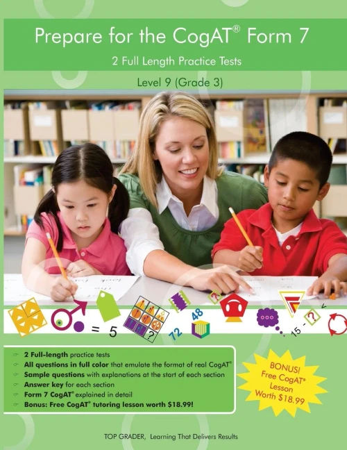 Two Full Length (Colored) Practice Tests For The Cogat Form 7: For Level 9 (Grade 3): For Level 9 (Grade 3)