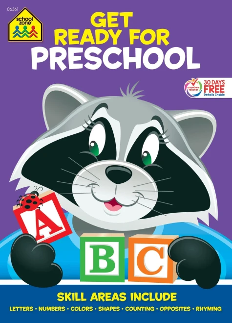 School Zone - Get Ready For Preschool Workbook - 256 Pages, Ages 3 To 5, Early Reading, Math, Letters, Numbers, Colors, Shapes, Opposites, Counting, Rhyming, And More