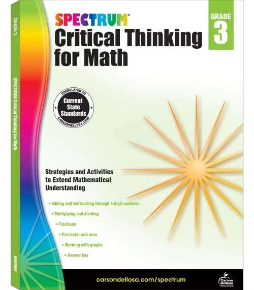 Spectrum Grade 3 Critical Thinking Math Workbook, Ages 8 To 9, Critical Thinking 3Rd Grade Math, Multiplication And Division, Addition And Subtraction With 4-Digit Numbers - 128 Pages