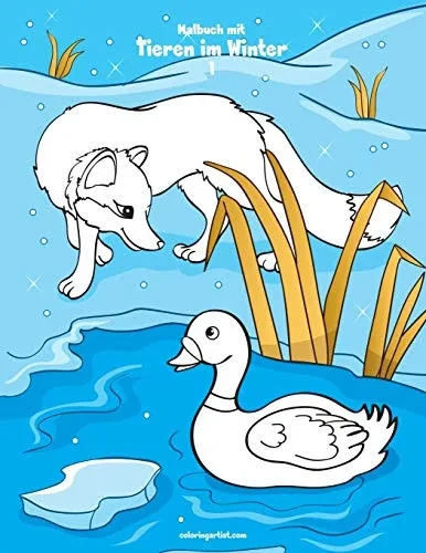 Malbuch mit Tieren im Winter 1 (German Edition)