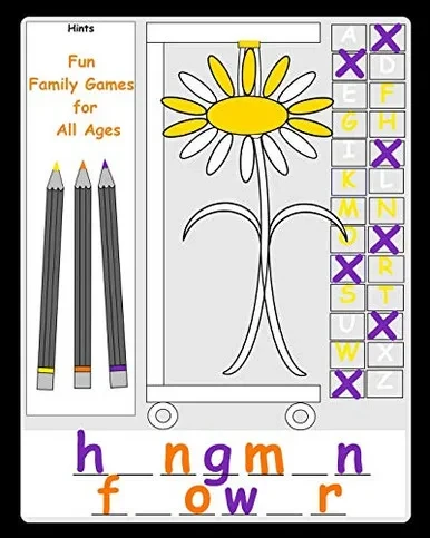 Fun Family Games for All Ages: Hangman Alternative Hang a Flower A pen and paper game book for kids & adults Simple fun easy for siblings parents elderly seniors (Simple Gaming Templates)