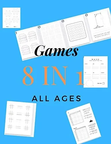 Games 8 in 1 All ages: Printed on high-quality paper , Hangman , Captain's Mistress , Dots & Boxes , Tec tac toe , Tec tac toe 3D , Warships ,Mash , Hexagon Game
