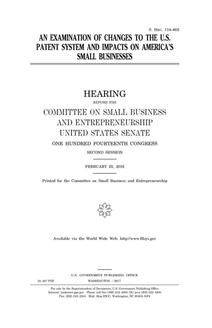 An examination of changes to the U.S. patent system and impacts on Americas small businesses