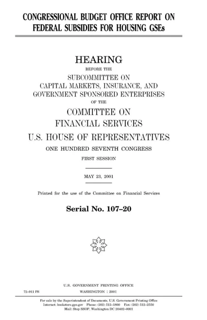 Congressional Budget Office report on federal subsidies for housing GSEs