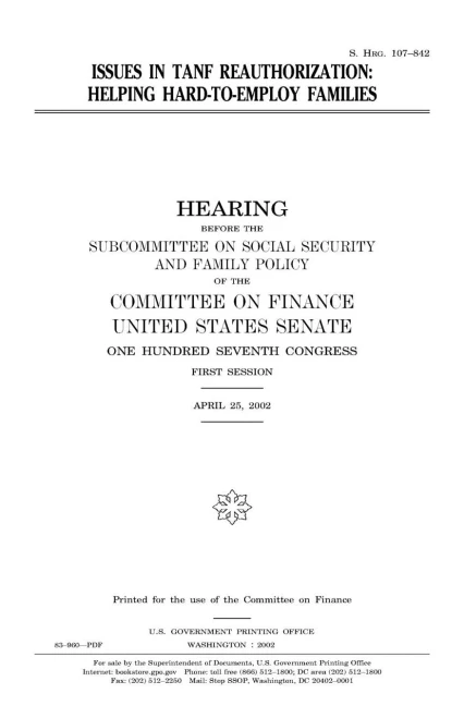 Issues in TANF reathorization : helping hard-to-employ families
