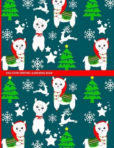 Kids Story Writing & Drawing Book: Festive Christmas Llama Pattern