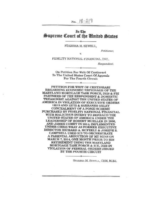 No.18-219 In The United States Of America Starsha M. Sewell V. Fidelity National Financial, Inc.