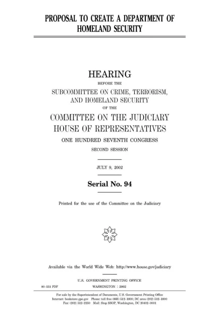 Proposal To Create A Department Of Homeland Security