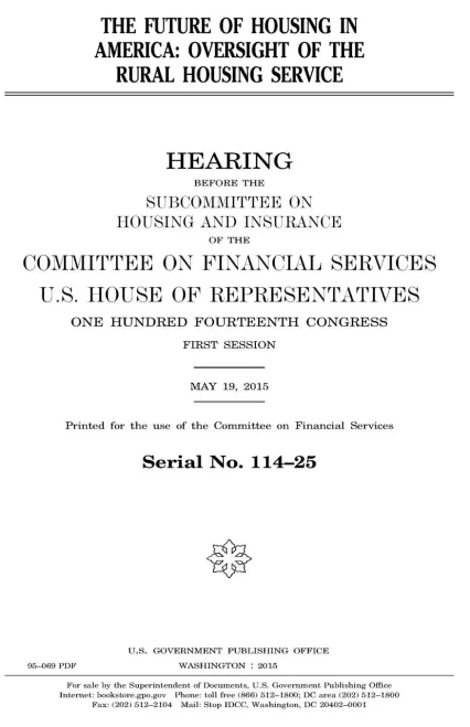 The Future Of Housing In America : Oversight Of The Rural Housing Service