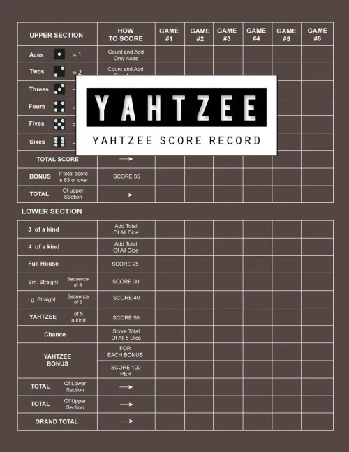 Yahtzee Score Record : Yahtzee Games Record Score, Scoresheet Keeper Notebook, Yahtzee Score Sheet, Yahtzee Score Card, Write In The Player Name And Record Dice Thrown, 100 Pages
