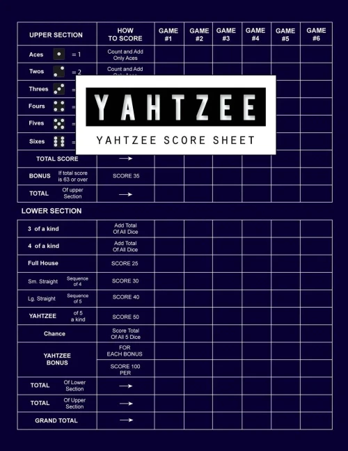 Yahtzee Score Sheet : Yahtzee Games Record Score, Scoresheet Keeper Notebook, Yahtzee Score Sheet, Yahtzee Score Card, Write In The Player Name And Record Dice Thrown, 100 Pages