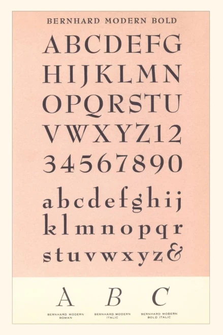 Vintage Journal Font Sample Chart, Bernhard