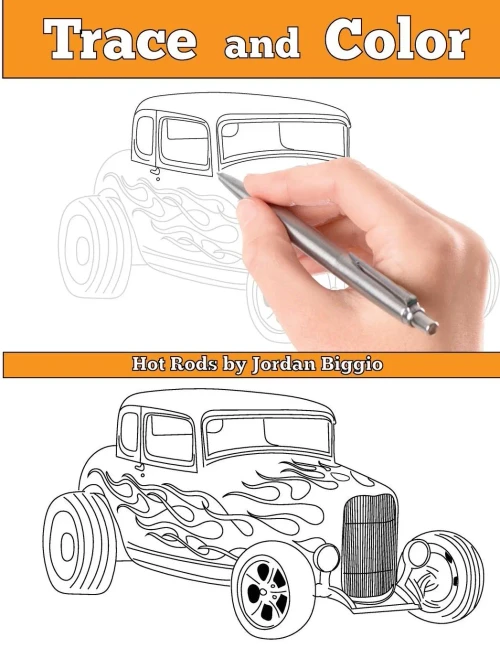 Trace And Color : Hot Rods: Adult Activity Book