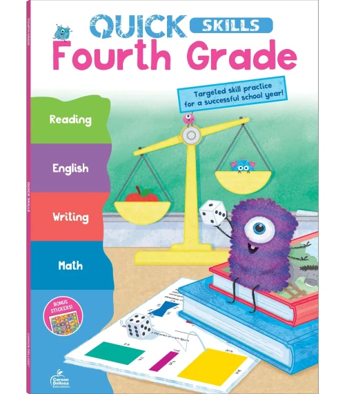 Carson Dellosa Quick Skills 4Th Grade Workbooks All Subjects, Reading, Writing, Ela, Math Fourth Grade Workbooks, Main Idea & Details, Sentence Structure, Geometry, Classroom Or Homeschool Curriculum