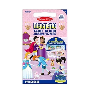 Melissa & Doug Take-Along Magnetic Jigsaw Puzzles Travel Toy – Princesses (2 15-Piece Puzzles)