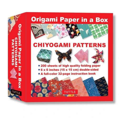 Origami Paper in a Box - Chiyogami Patterns: 200 Sheets of Tuttle Origami Paper: 6x6 Inch High-Quality Origami Paper Printed with 12 Different Patterns: 32-page Instructional Book of 12 Projects