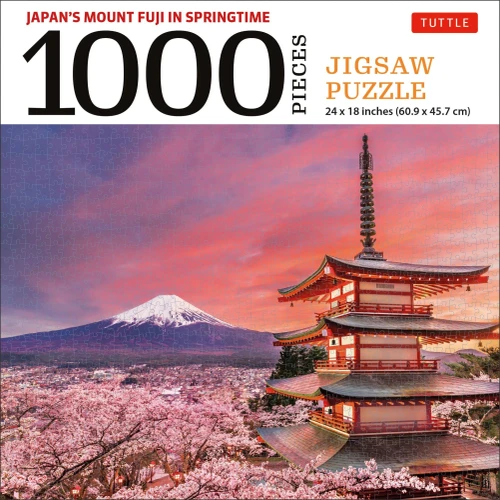 Japan's Mount Fuji in Springtime- 1000 Piece Jigsaw Puzzle: Snowcapped Mount Fuji and Chureito Pagoda in Springtime (Finished Size 24 in X 18 in)