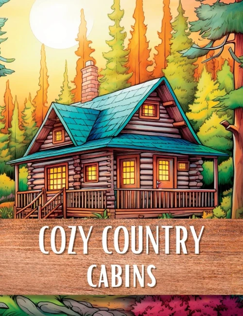 Cozy Country Cabins: 50 Page Coloring Book for Adults of Relaxing Landscapes, Stunning Nature, Wildlife and Forests