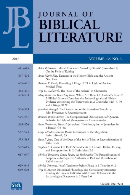 Journal Of Biblical Literature 135.3 (2016)