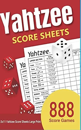 Yahtzee Score Sheets: 888 Yahtzee Score Sheets Large Print 8.5X11 Games